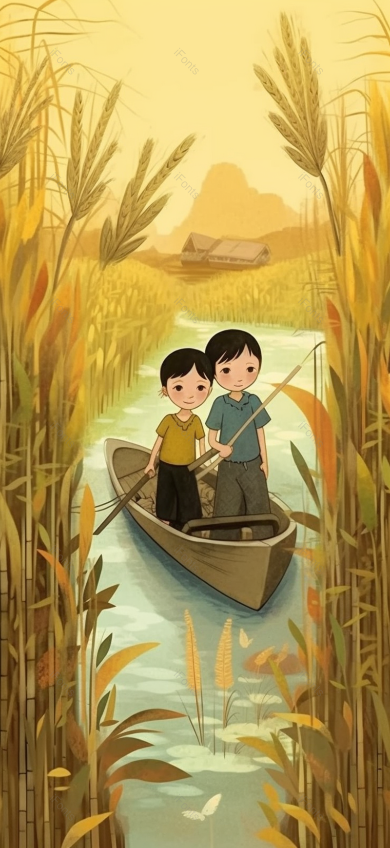 稻谷田间卡通人物插画,插画/手绘图,插画/手绘图库,插画/手绘图下载,插画/手绘